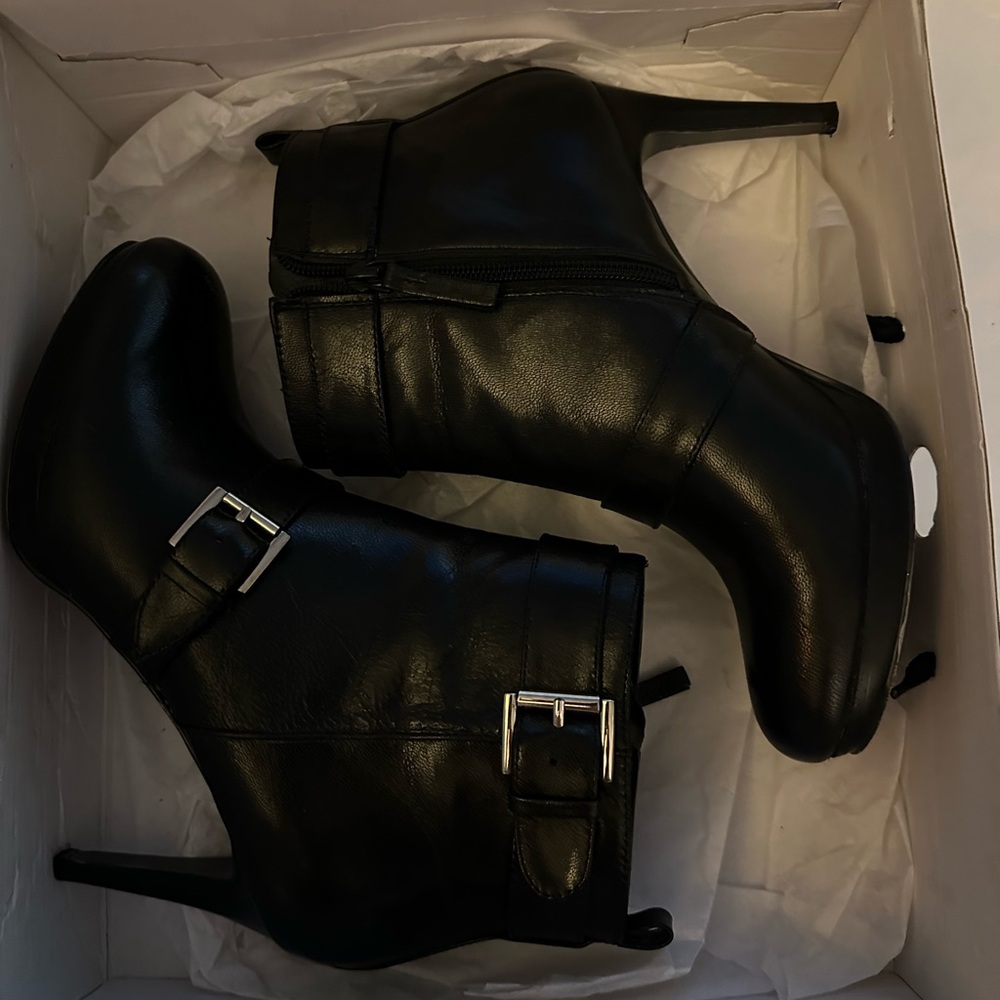 Nine West Black Heeled Boots with Buckle Detail